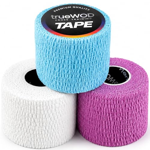 trueWOD Tape Crossfit Dedos Cinta Adhesiva Flexible Hook Grip Tape Athletic Esparadrapo Deportivo Accesorios Crossfit Mujer Hombre Halterofilia - 3 Rollos de 4.5m x 5cm