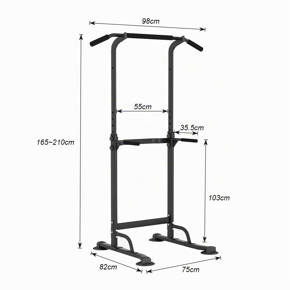 DlandHome Römischer Stuhl, Krafttraining, verstellbar, Dips, Klimmzugstange, Fuß, Klimmzugstange, Tower, Klimmzugstation, Dips, Armlehnen, Fitness, Schwarz