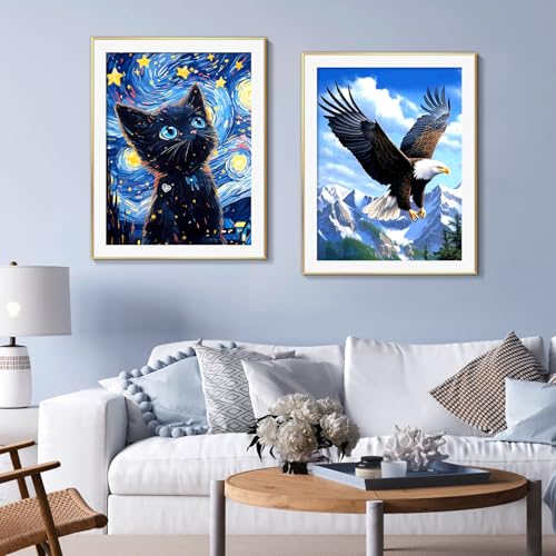 Image of SANYUN Cat Diamond Art Kits for Adults,Starry Night Diamond Painting Kits, Animals Paint by Diamonds Pictures for Beginners Teenagers,Perfect for Home Office Decor 12x16 inch