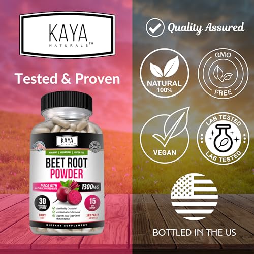 Kaya Naturals Premium Organic Beet Root Powder Supplements - Promotes Healthy Circulation and Nitric Oxide Flow - Non-GMO and Gluten Free - 30 Count