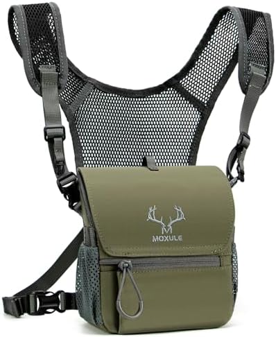 MOXULE Binocular Harness Chest Pack: Bino Case with Magnetic Lid and Rain Cover for Hunting Green- BINO Lite