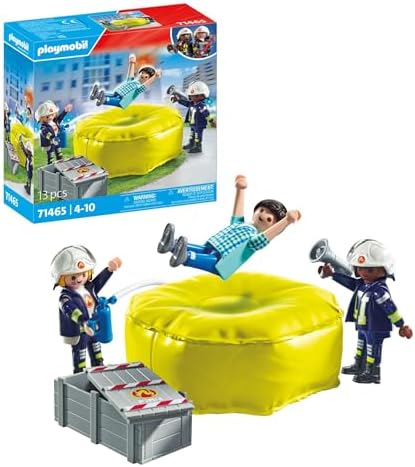 PLAYMOBIL Action Heroes 71465 Firefighters with Air Cushion, Life Saver in Use, with Numerous Extras such as Helmets, Megaphone and Fire Extinguisher, Detailed Toy for Children from 4 Years