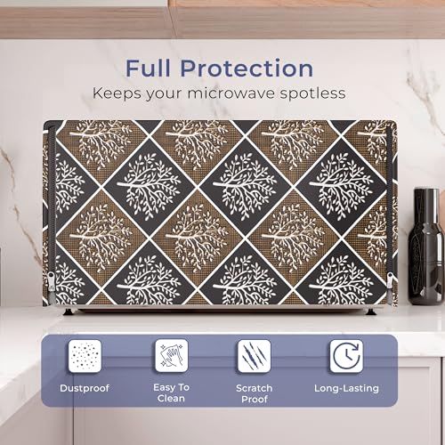 Image of Kuber Industries 25 Ltr PVC Microwave Oven Cover for Kitchen | Microwave /Oven /Otg Cover - Protects from Spills, Stains & Scratches | New Tree Print - Black & Brown