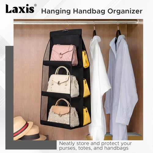 Image of LAXIS 3 Pockets Handbag Organizer for Closet, Purse Organizer Hanging Closet, Bag Organizer Purse Organizer, Handbag Organizer for Wardrobe, Hanging Bag Storage Organizer Holder (Black)