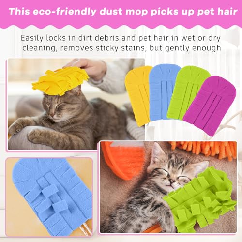 Image of Zubebe 12 Pcs Reusable Duster Refills Fleece,Red,Yellow, Green,Blue | Soft Polyester Fiber Flat Duster Refill Multi Surface Washable Cleaning Pad Tools for Home, Blinds, Car, Pet, Furniture, Fans