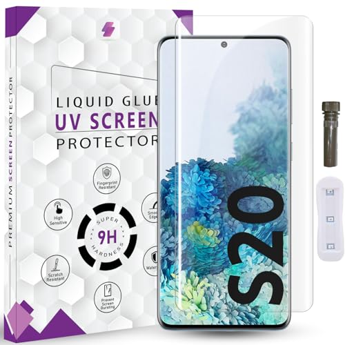 Image of Advanced HD+ UV Tempered Glass Screen Protector For Samsung S20 (6.2 Inch, Pack of 1) Full Adhesive UV Curved Screen Guard, Case Friendly with installation kit & Guide