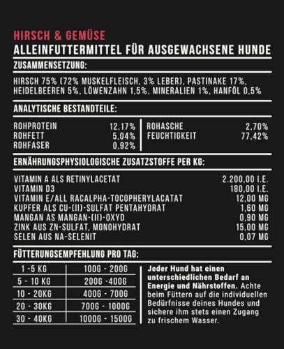 Tales & Tails Auf der PHIRSCH Nassfutter für Hunde | Mit 75% Hirsch als tierische Proteinquelle | Monoprotein | Nur 6 Zutaten | Hohe Akzeptanz & Verträglichkeit | 1x 400g