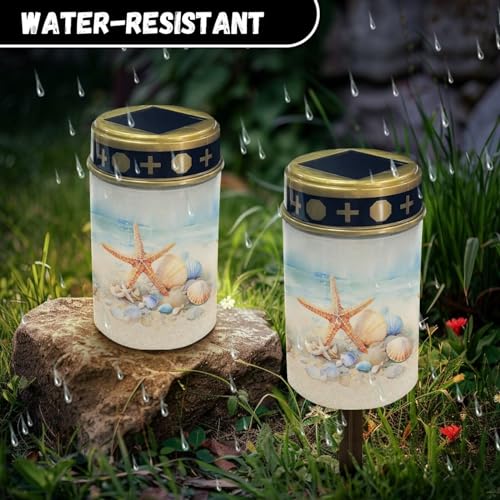 Image of Starfish Light for Prayer Cemetery Solar Lights for Grave Cemetery Decor Candle Lamp Waterproof Solar Power Light Eternal Lights for Graves Cemetery Memorial Gift 2 Pcs