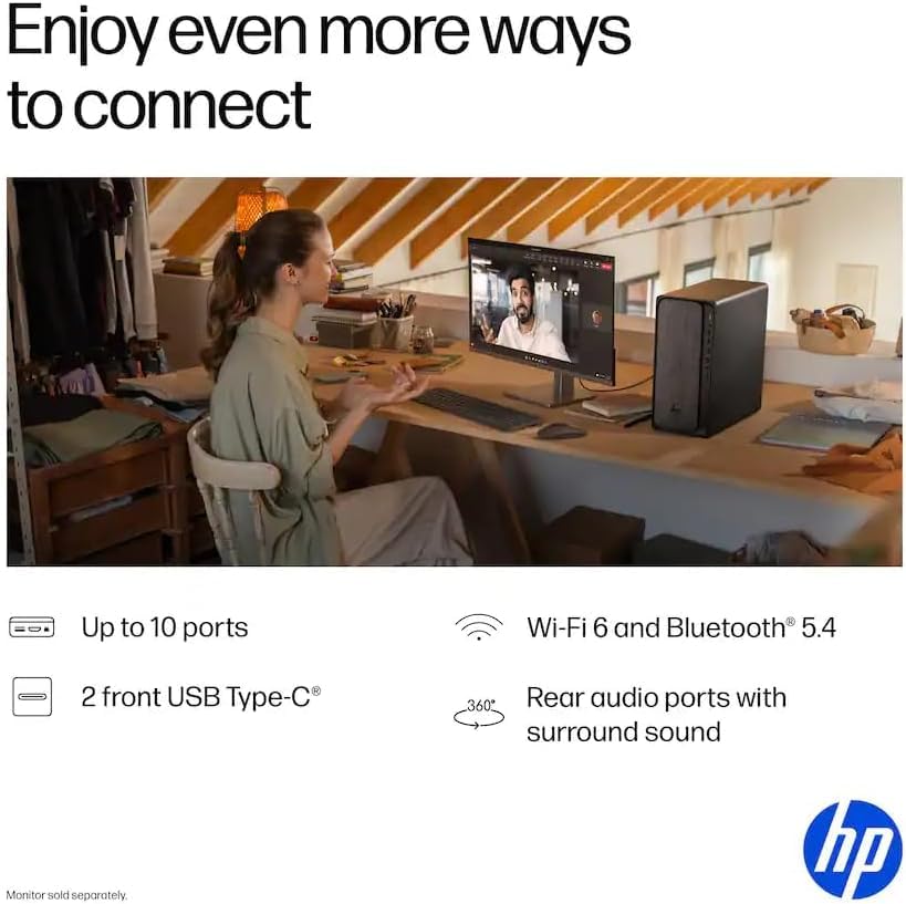Image of HP OmniDesk Tower Desktop PC, AMD Ryzen 3 8300G 4‑Core Processor up to 4.9GHz, 8GB DDR5 5200MHz RAM, 256GB PCIe SSD, AMD Radeon 740M, Wi‑Fi 6, Windows 11 Home, Gray Wood, Keyboard & Mouse