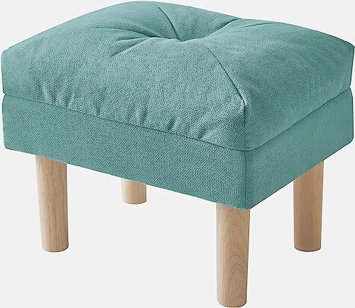YMYNY Taburete Otomana, Taburete para Sofá para Cambiar Zapatos con 4 Patas de Madera, Taburete Bajo, Tapizado Taburete Reposapiés, 40 × 29 × 32CM, Azul y Verde HBD023T