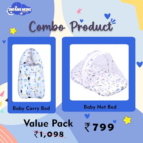 Image of Cotton Baby Bedding Set for New Born Baby Sleeping Bag, Mosquito Net Bed Suitable Upto 6 Months Babies (Panda Blue), 500 TC