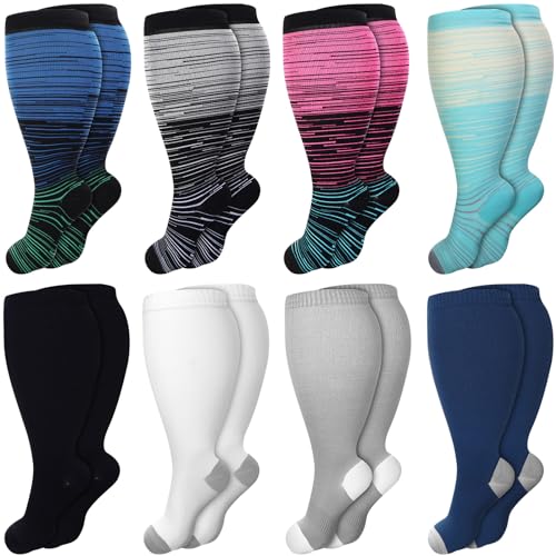 Croknit 8 Pairs 4x-large Plus Size Compression Socks for Women Men Wide Calf Extra Large Size Knee Support Socks for Circulation (Classic Style)