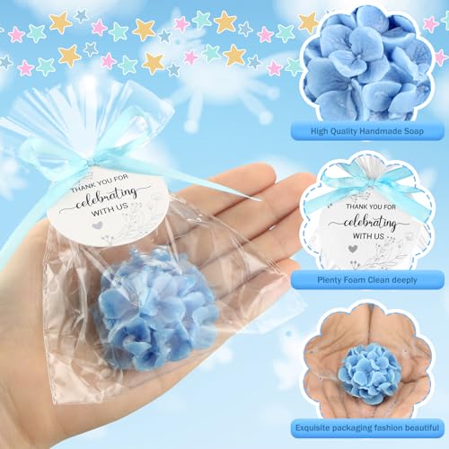 demissle hydrangea soap baby shower favors wedding gift scented flower soaps bulk with thank you card for wedding favors for guestsblue20 pcs