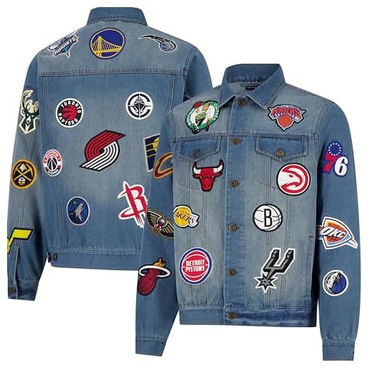 Ultra Game NBA Multi Team Mens Distressed Patch Jean Jacket, Denim, Medium