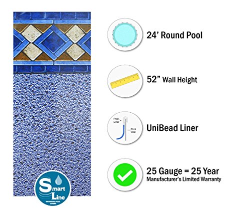Smartline Mosaic Diamond 24-Foot Round Liner | Unibead Style | 52-Inch Wall Height | 25 Gauge Virgin Vinyl Material | Strong And Durable Liners | Designed For Steel Sided Above-Ground Swimming Pools #TOP2