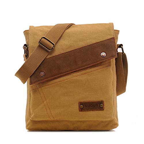 Mens Messenger Crossbody Bag Canvas Shoulder Bags Travel Casual Sling Bag Women Purse Bags for Work Business (Khaki)