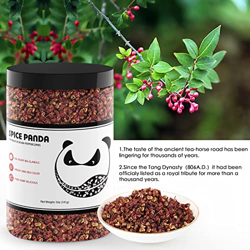 Spice Panda Sichuan Peppercorns, Grade Aaaaa Authentic Szechuan Peppercorns, Full Grain Red Sichuan Peppercorns, Royal Tribute Szechuan Pepper Essential For Kung Pao Chicken, Mapo Tofu (Premium Sichuan Peppercorns 5Oz) #TOP1