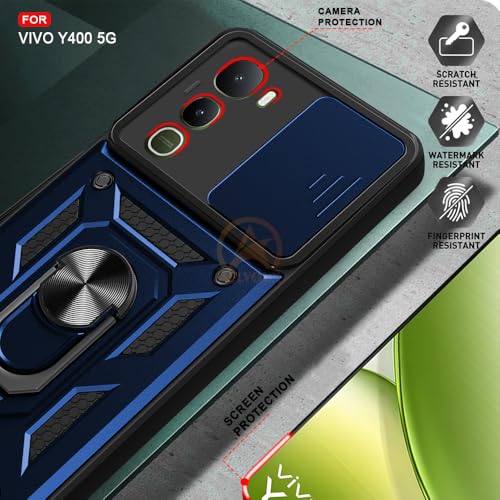 Image of Armor Bumper Back Cover Case for Vivo Y400 5G Rotating Camera Cover, Ring Holder & Kickstand | Heavy Duty & 360 Degree Protection Vivo Y400 5G Back Cover (Blue)