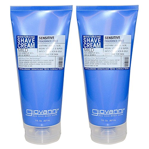 Giovanni Moisturizing Sensitive Shave Cream For Men and Women With Soothing Jojoba, Aloe, Argan, Vitamin E, 7 fl oz (207 ml) (Pack of 2)