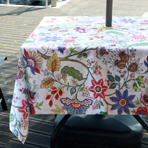 Image of EHouseHome Outdoor and Indoor 60x60 inch Tablecloth with Umbrella Hole and Zipper, Waterproof Zippered Patio Cloths, Spring /Summer Table Covers for Backyard Circular Table /BBQs /Picnic