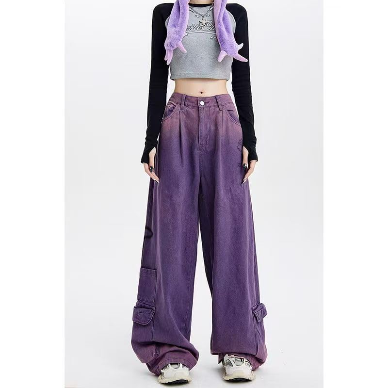 NCDUANSAN Harajuku American Retro Star Print Jeans with a Spicy Girl Design, Loose Personalized Straight Leg Wide Leg Jeans2