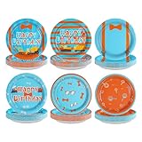 Grencian 60Pcs Blue and Orange Tie Paper Plates 9' Disposable Heavy Duty English Teacher Dessert Paper Plates Cartoon Birthday Party Tableware Set for Kids Birthday Baby Shower Party Decorations