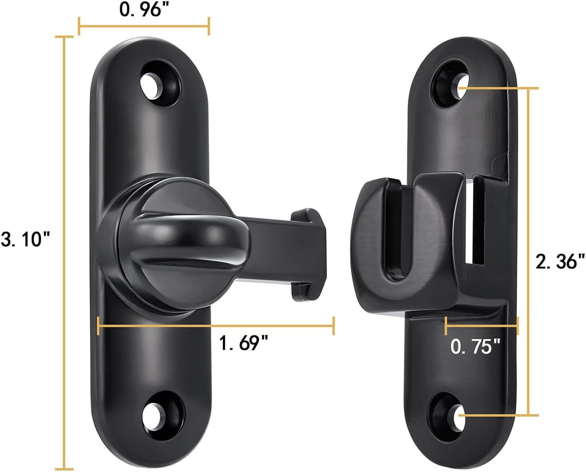 Black 90/180° Barn Door Latches，Right Angle Door Lock,Zinc Alloy Flip Latch for Cabinets, Windows, Gardens, Barn, Bathroom,Cabinets and Small pet Cages