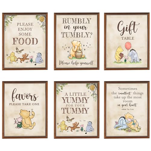 Winnie Bear Baby Shower Decorations, Table Sign/Gender Reveal/BIrthday Party Table Decorations 6 Pcs