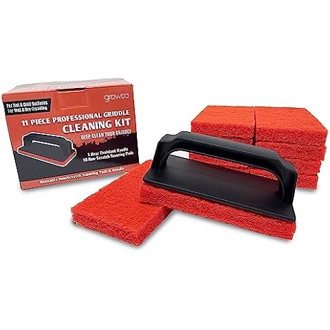 11-Piece Griddle Cleaning Kit | Flat Top Grill Cleaner for Blackstone | 10 Non-Scratch Scouring Pads and 1 Handle Cover