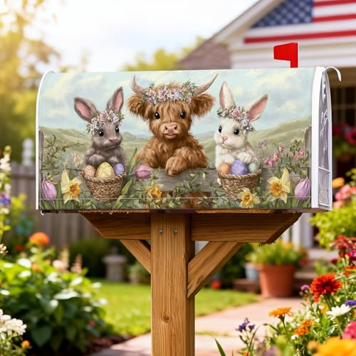 Bunnies - Fundas magnéticas para buzón, flores rústicas de ternero de primavera, decoración de buzón de Pascua, decoración de patio delantero, 45,7 x 53,3 cm