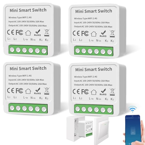 Interruttori Wi-Fi Smart Life a 2 vie, 4 modulo intelligenti, interruttore fai da te, compatibile con Tuya, Alexa e Google Home, neutro richiesto