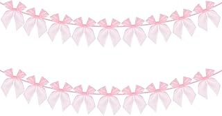 2PCS Pink Bow Banner,Shimmeroo 6.6Feet Ribbon Bows Decorations for Party Cute Bow Garland for Bridal Shower Wedding Bows Decor