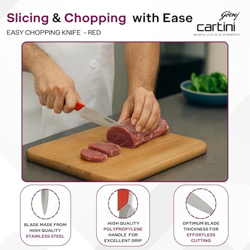 Image of Godrej Cartini Easy Stainless Steel Chopping Knife, Red
