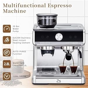 Espresso Machines with Grinder20 Bar Professional Espresso Maker with Milk Frother Steamer Wand Removable Water Tank28 L Water Tankfor Latte and Cappuccino PID Temperature ControlSilver 2