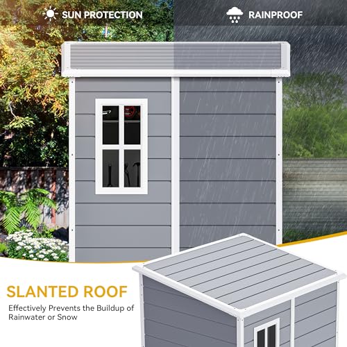 Image of DWVO 5x4 FT Outdoor Storage Shed with Reinforced Floor, All-Weather Resin Storage Shed with Lockable Door & Window, Waterproof Plastic Tool Storage for Garden, Backyard, Patio, Lawn