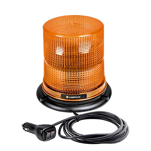 LAMPHUS Aura 7" 12W Amber LED Beacon Warning Strobe Light [SAE Class 1] [38 Flash Modes] [Magnet/Permeant] [High Dome] [Rooftop Mount] Flashing Emergency Beacon Light for Trucks Tow Vehicles