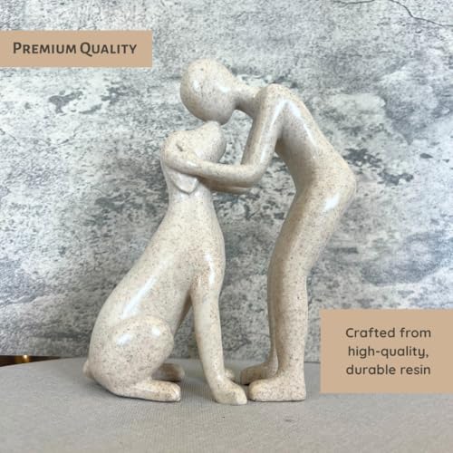 Pozbee Dog Owner Sculpture 8x6 inch, Stone Resin Dogs Statue, Loss of Dog Sympathy, Home Office Desk Shelf Decor Accent, Cute Pet Gift for Puppy Moms (Sandstone) by Pozbee - Used condition - US$18.99