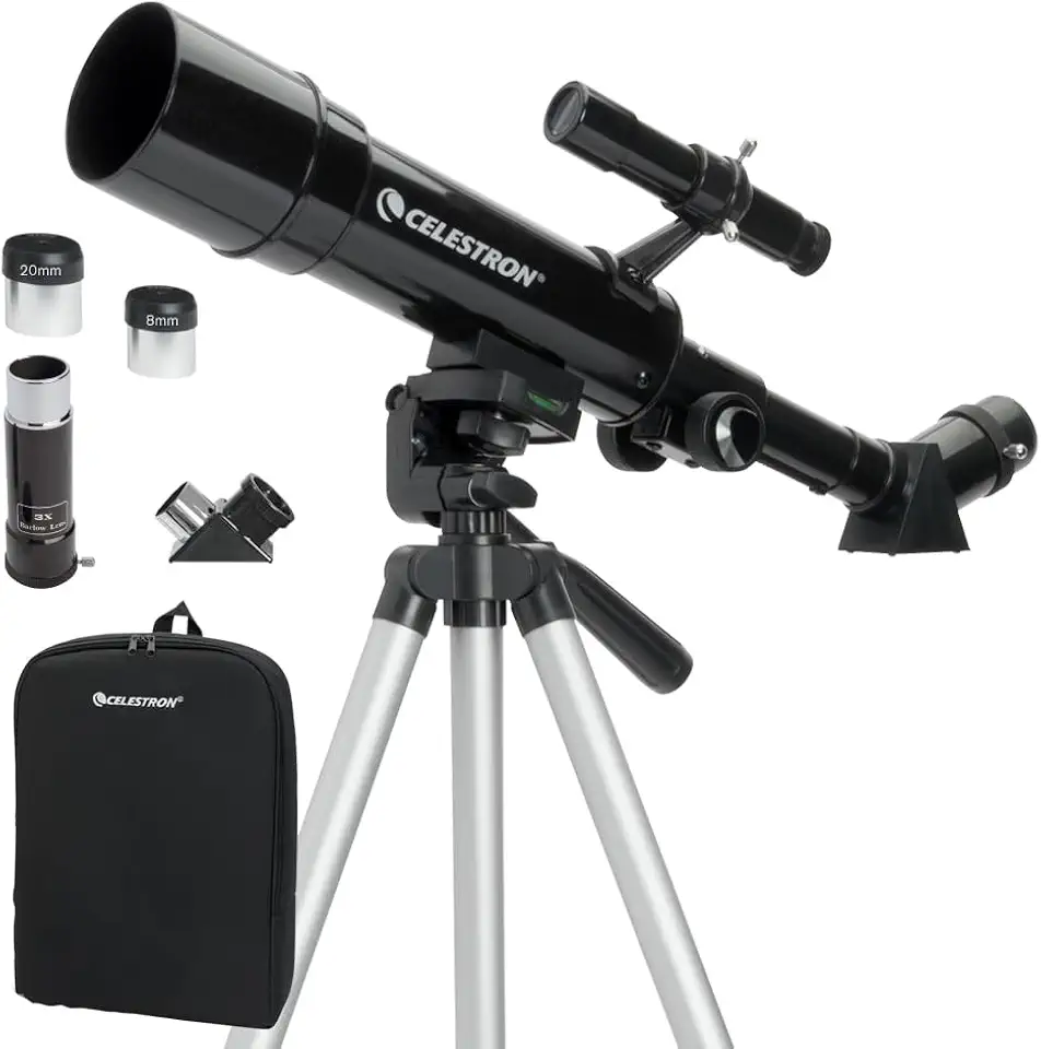 Celestron Telescópio refrator portátil Travel Scope 50 – abertura de 50 mm, óptica de vidro totalmente revestido – inclui tripé, mochila e software – ideal para iniciantes e viagens