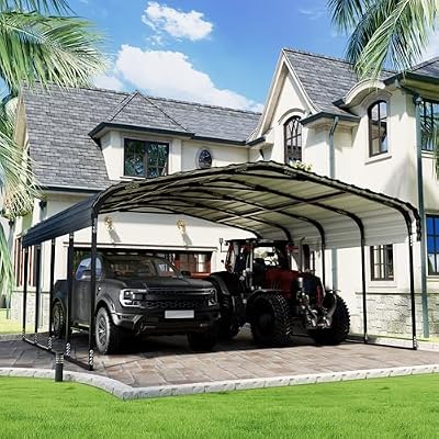 Sam Legend 20×20 Metal Carport Heavy Duty Car Port, Carport Kit with Galvanized Steel Roof Building and Frame for All-Weather, Outdoor Storage Metal Canopy Multi-Use Garage Shed for Car and Truck