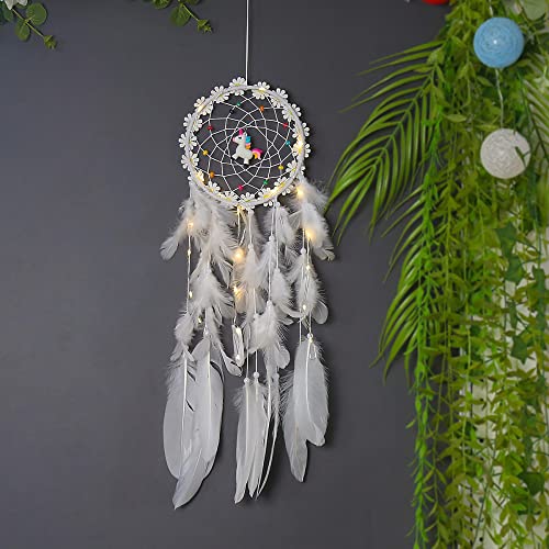 Atrapasuenos de unicornio blanco para decoracion de pared de boda y eventos boho 5