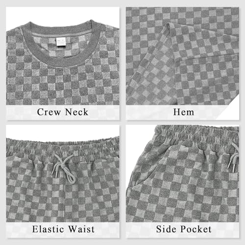 TAFLE Mens Short Sets 2 Piece Outfits Summer Casual Geometric Texture Short Sleeve Shirt and Shorts Track Suits for Men Set