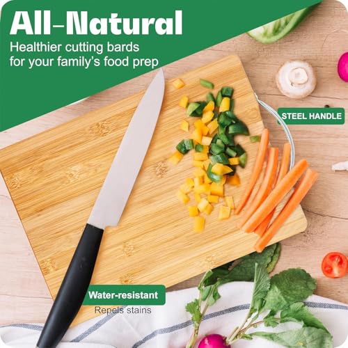 Image of TEKCOOL Bamboo Chopping Board /Vegetable Cutting Board for Kitchen with Metal Handle | Natural Bamboo | Recyclable | Biodegradable (30cm X 20cm):
