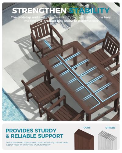 Image of Ciokea Outdoor Patio Dining Chair, HDPE Oversized Porch Chairs with Wide Seat, All-Weather Durable Heavy-Duty Outdoor Furniture for Backyard, Poolside, Lawn & Garden, Brown