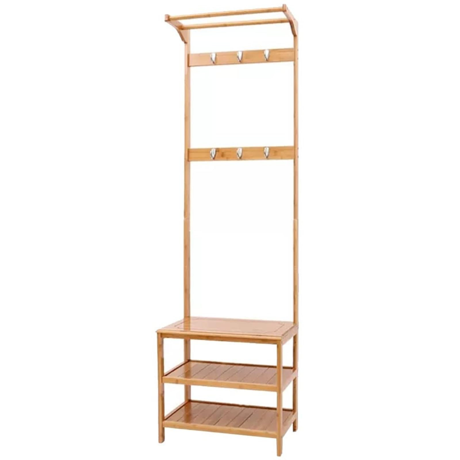 FCXWEVR Bamboo Entryway Bench with Coat Rack & Shoe Storage 3Tier Shelves 6/8/10 Hooks Easy Assembly Sturdy & Durable Organizer for Hallway Mudroom Entryway