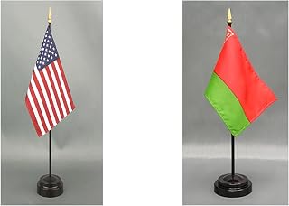 Belarus Desk Flag Set American Made Rayon 4x6 inch Office Desk and Little Hand Waving Table Flags Includes an American and Country Flag with 2 Stands (Belarus)