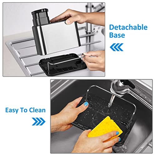 Redcall Soap Dispenser For Kitchen Sink, 3-In-1 Sponge Holder For Kitchen Sink Caddy, Stainless Steel Kitchen Sink Organizer Tray Drainer Rack, Rustproof Dish Soap Dispenser Brush Holder Countertop #TOP4