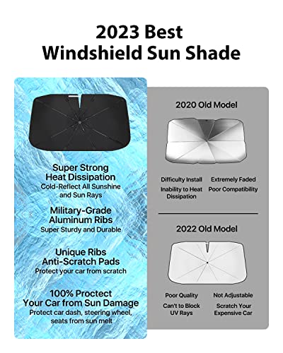 Nmoiss [2023 Upgrade] Car Windshield Sun Shade Umbrella - [Newest Reflective Coating] Protect Car From Sun Rays & Heat Damage Keep Cool And Protect Interior, Leather Umbrella Edge Don't Hurt Car #TOP3