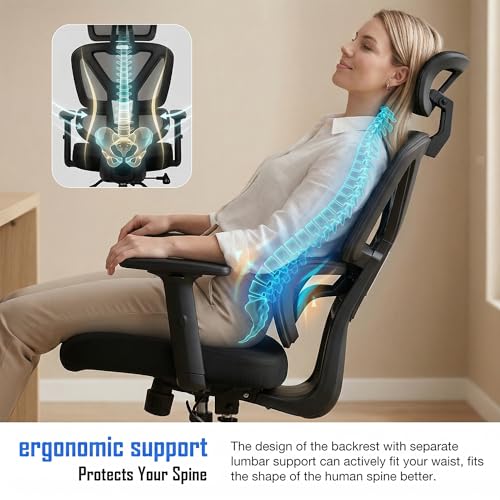Image of DROGO Flexy Premium Ergonomic Office Chair for Work from Home, High Back Computer Chair with Adjustable Seat,Armrest, Rocking Function, 2D Headrest & Lumbar Support | Mesh Chair for Office /Home(Black)