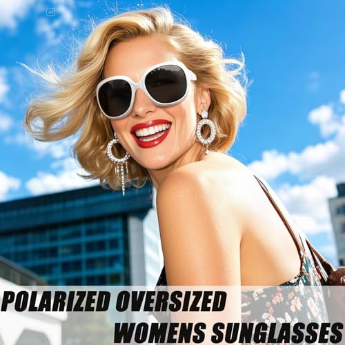Joopin Oversized Sunglasses, Trendy Designer Big Shades for Woman, Large Ladies Polarized UV Sun Glasses Sunnies Sensitive Eyes (Black+White) by Joopin - Used condition - Image 3