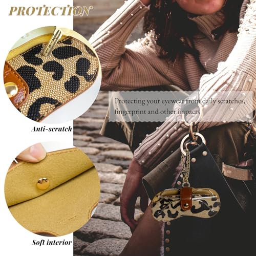 Image of Eyewear Clutch Glasses Case with Clip Soft Leather Sunglasses Bag | Leopard, Plaid, Ultra slim for purse, Portable for travel trip, Easier to access eyeglass, Magnetic button, Cleaning cloth